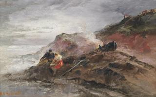 Sarah Louisa Kilpack - Shrimpers on the rocks, Jersey (illustrated); and Stormy seas, Jersey