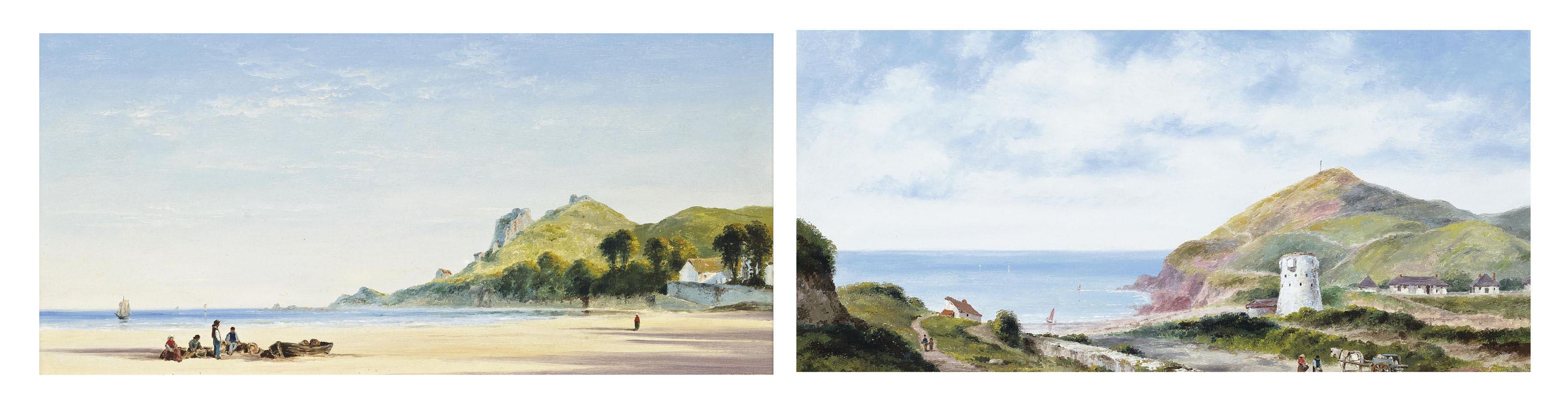 Sarah Louisa Kilpack - St Brelade\'s Bay, Jersey, at low tide; and Greve de Lecq, Jersey (both illustrated)