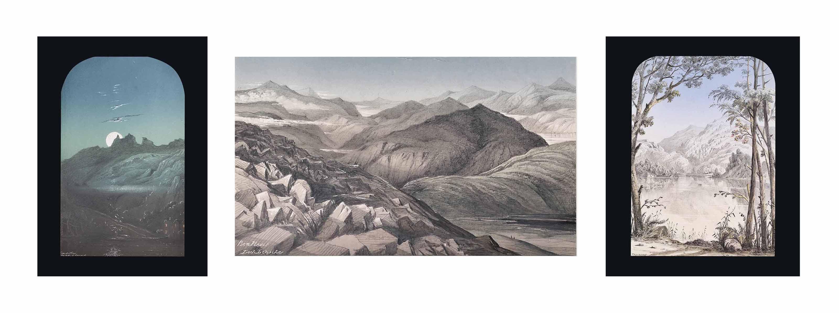 Sarah Sherwood Clarke - Nine sketches in Scotland: Old Town, Edinburgh; John Knox\'s house, Edinburgh; Holyrood; Hawthornden; Ben Nevis, Loch Linnhe; Ben Nevis, Loch Eil; Trosachs [sic]; Ben Arthur, Tarbet, Loch Lomond; and Roslin Chapel (three illustrated)