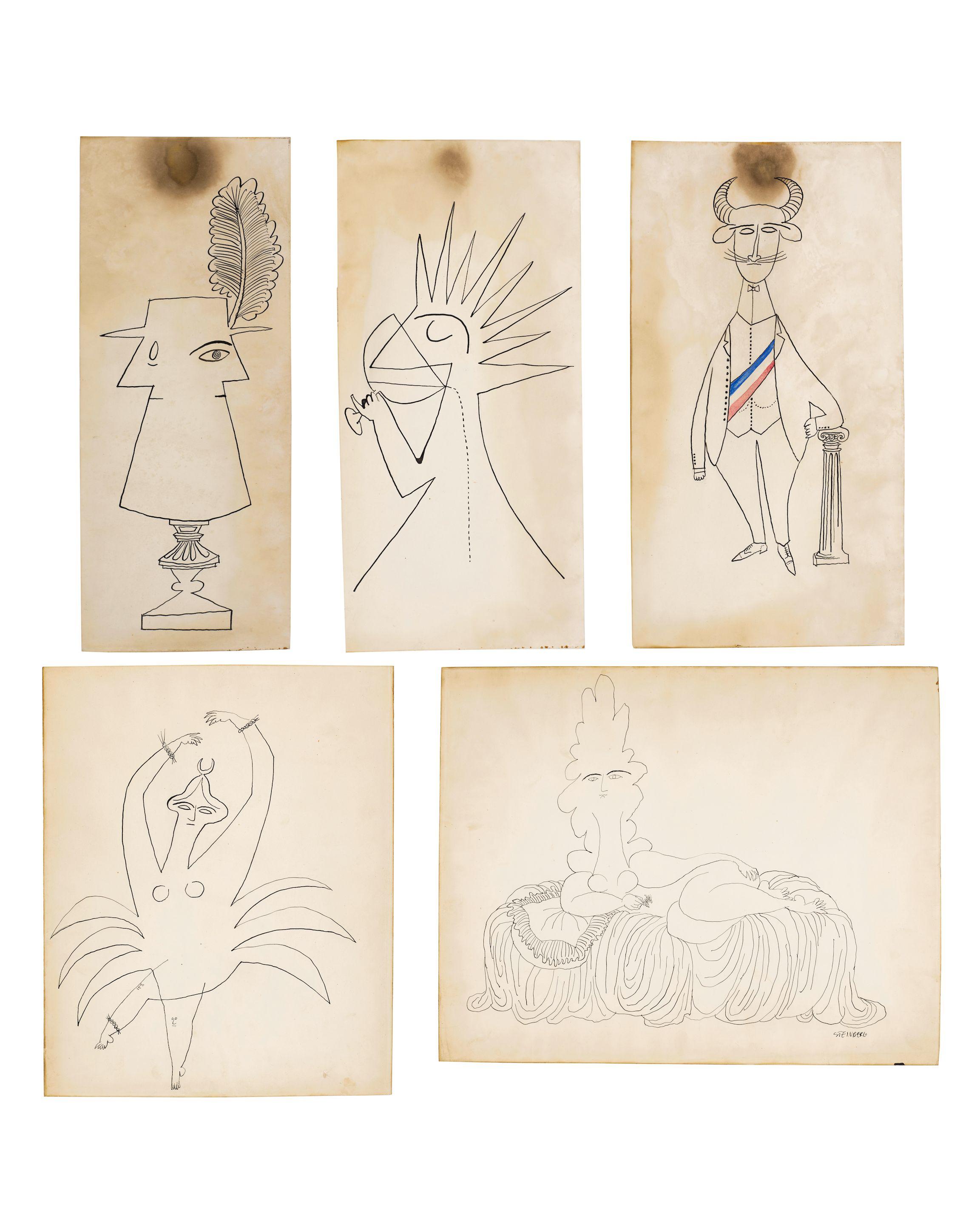 Saul Steinberg - Five Works on Paper for Harper\'s Bazaar