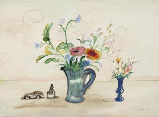 Saul Steinberg - Flowers, Ink Bottle and Toy Car