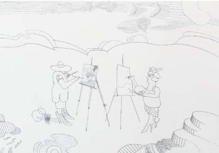 Saul Steinberg - Two artists\' in a landscape