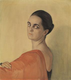 Savelii Sorin - Portrait of a lady in a red shawl