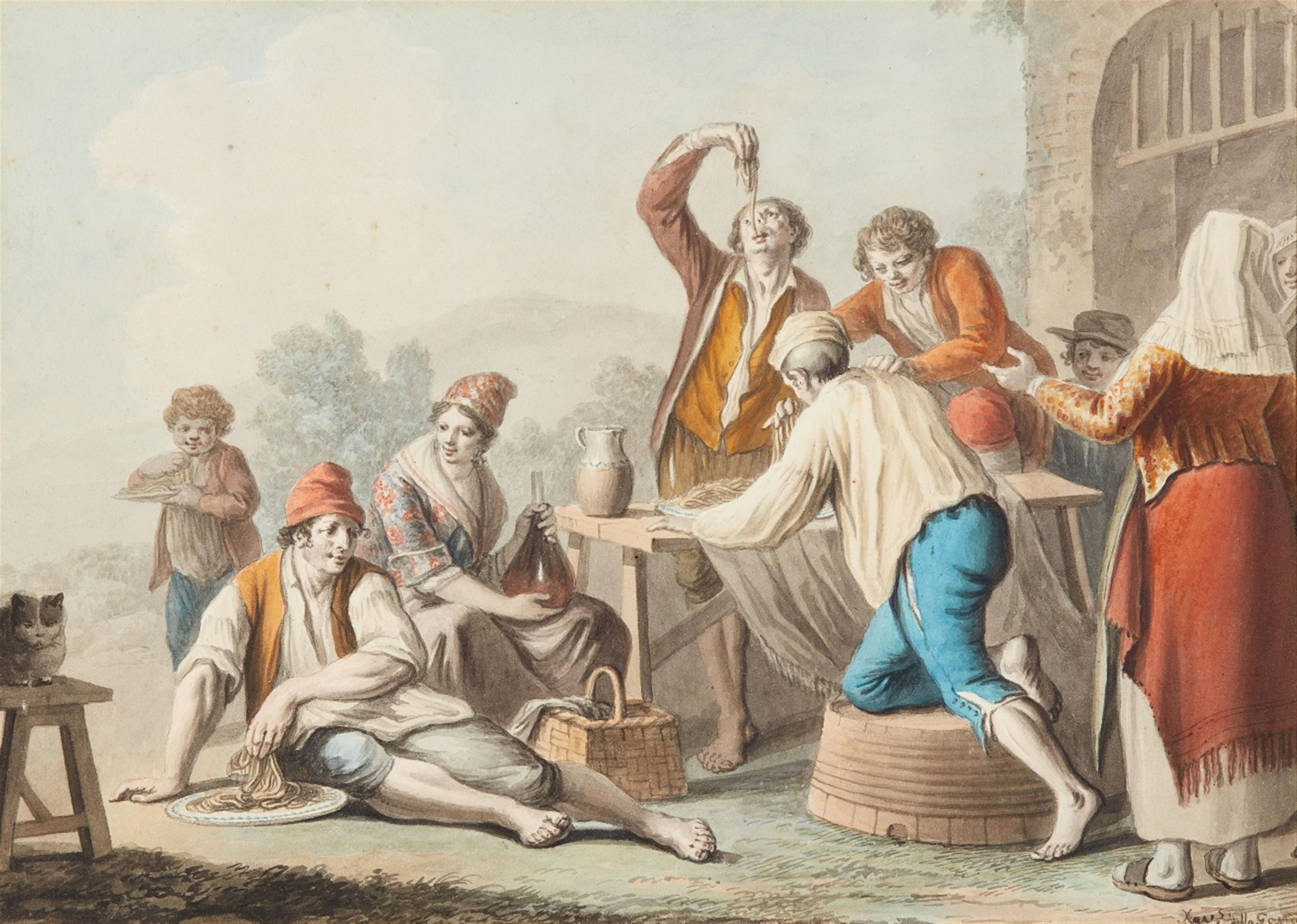 Saverio Xavier della Gatta - Spaghettiessen im Freien Geistliche beim Spaziergang