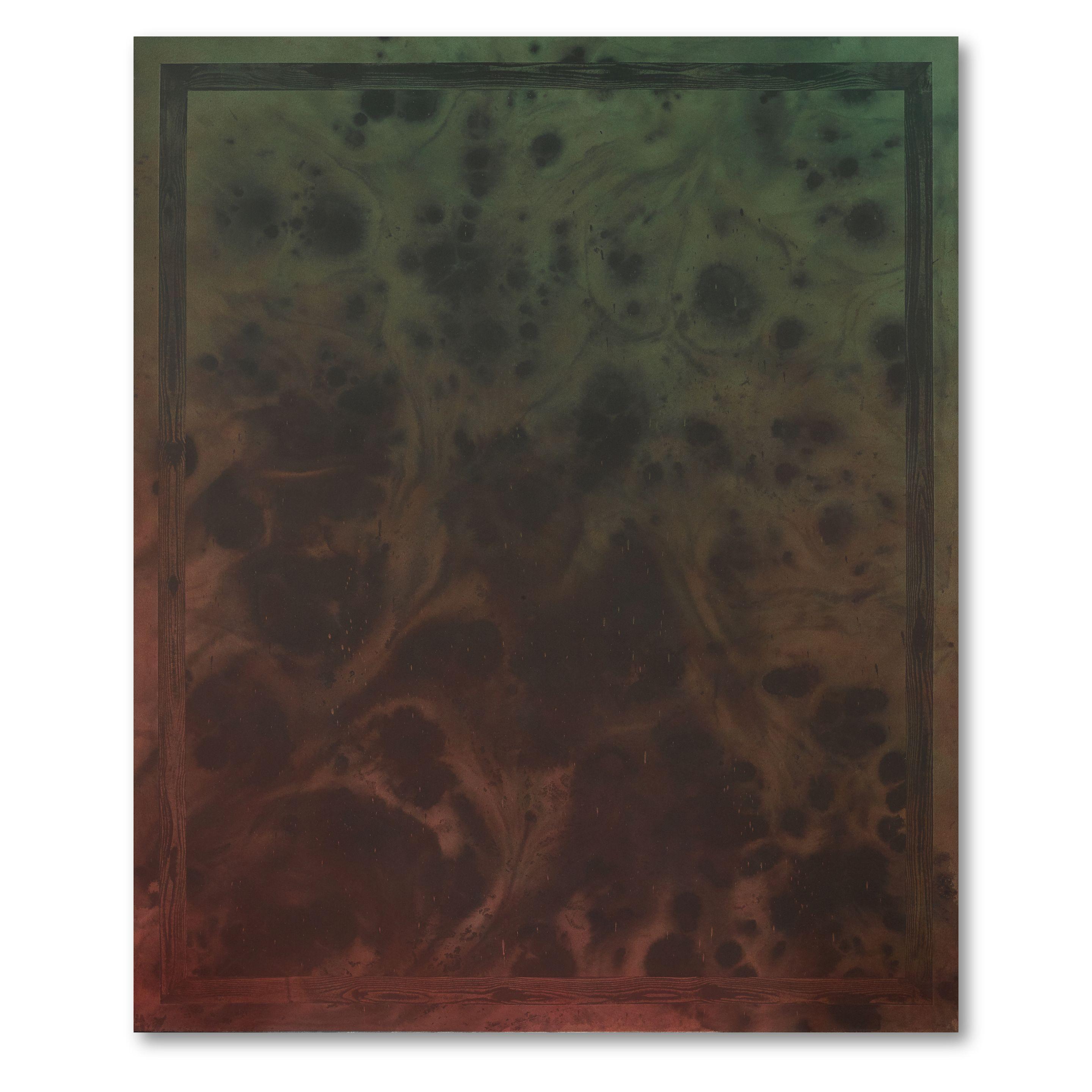 Sayre Gomez - Untitled Painting in Red Over Green w/ Painted Faux Wood Grain Frame, 2014