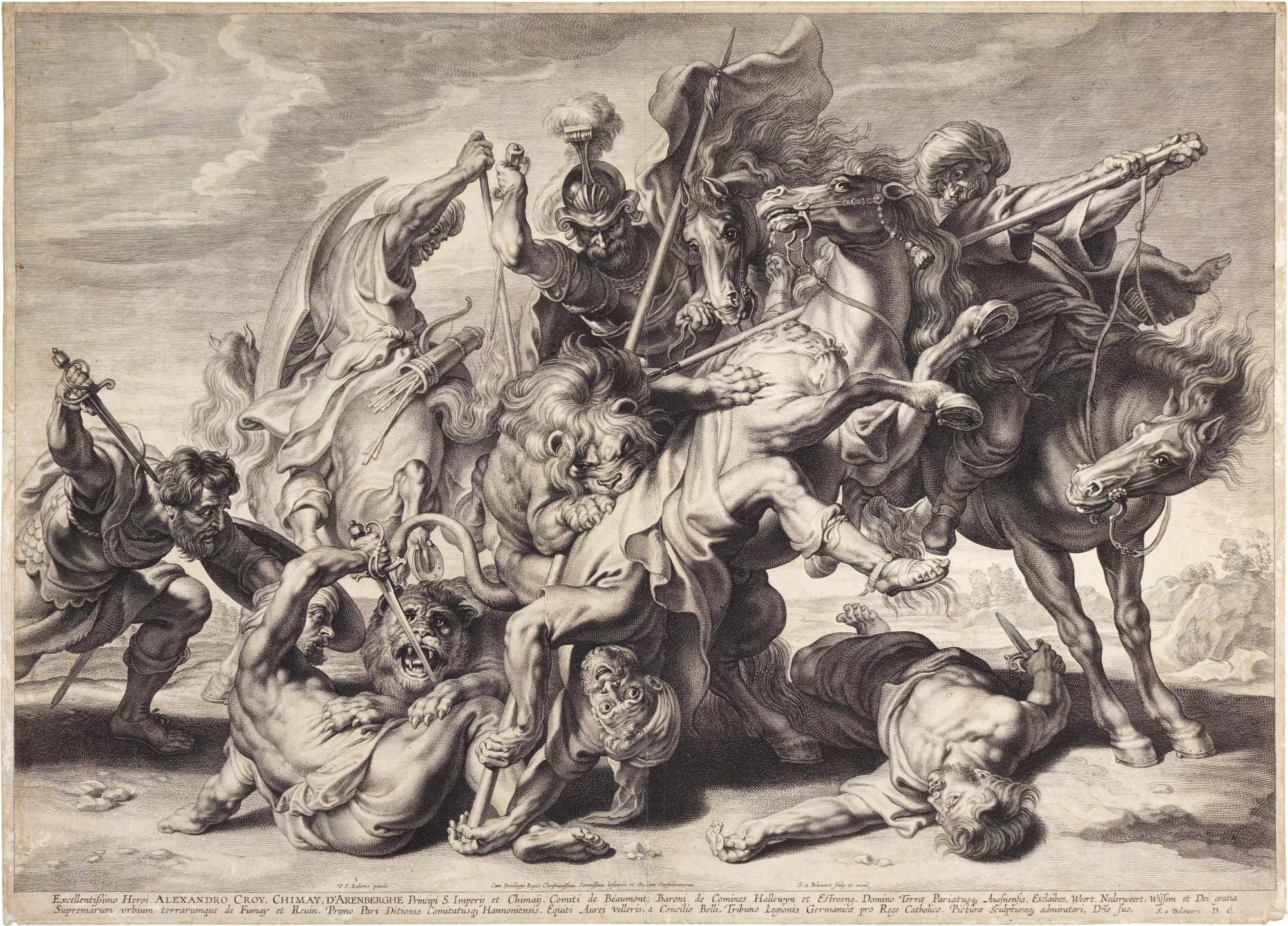 Schelte Adams Bolswert - The Lion Hunt (After Peter Paul Rubens) (Hollstein 298)