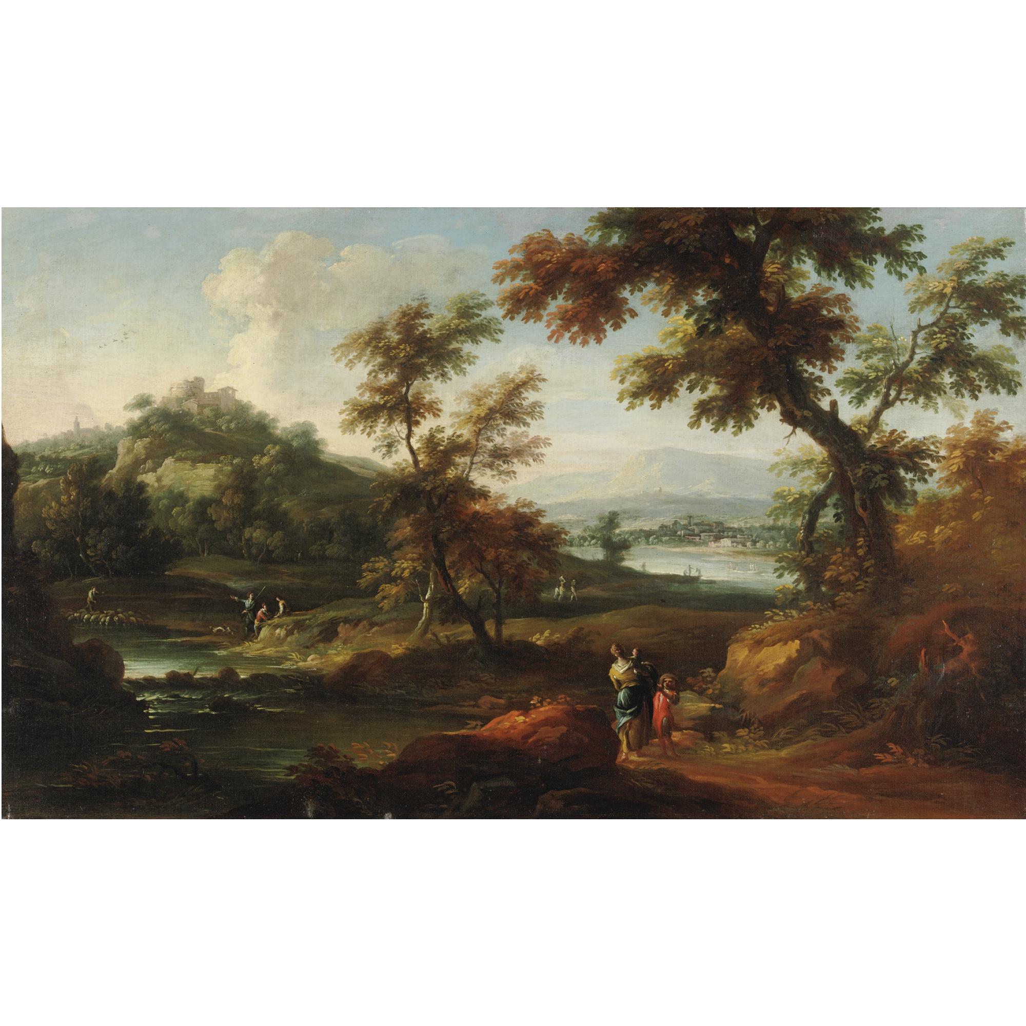 Scipione Cignaroli - Paesaggio Con Figure Lungo Un Fiume