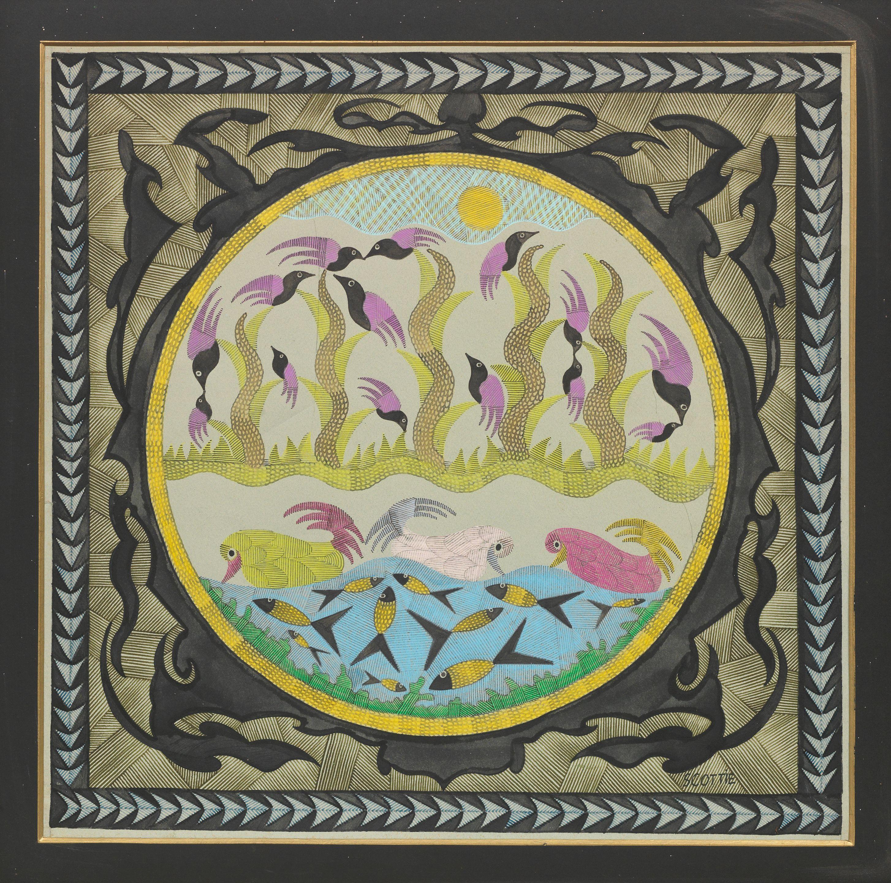 Scottie Wilson RSA, RSW - Fish and Birds