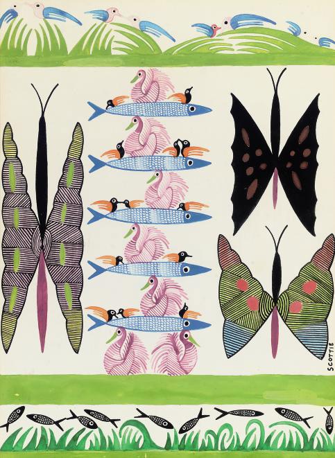 Scottie Wilson - Butterflies and fish