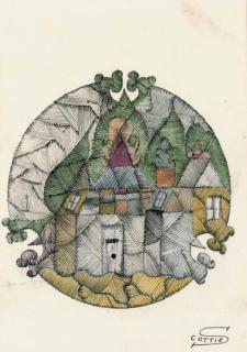 Scottie Wilson - Peaceful Village; Untitled