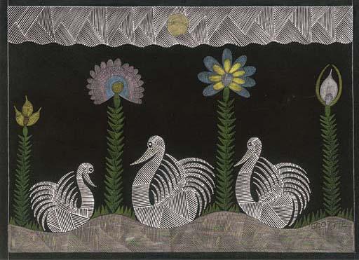 Scottie Wilson - Swans in the Garden of Eden