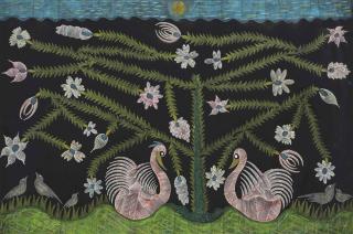Scottie Wilson - The Lovebirds; together with two unframed works by the same hand