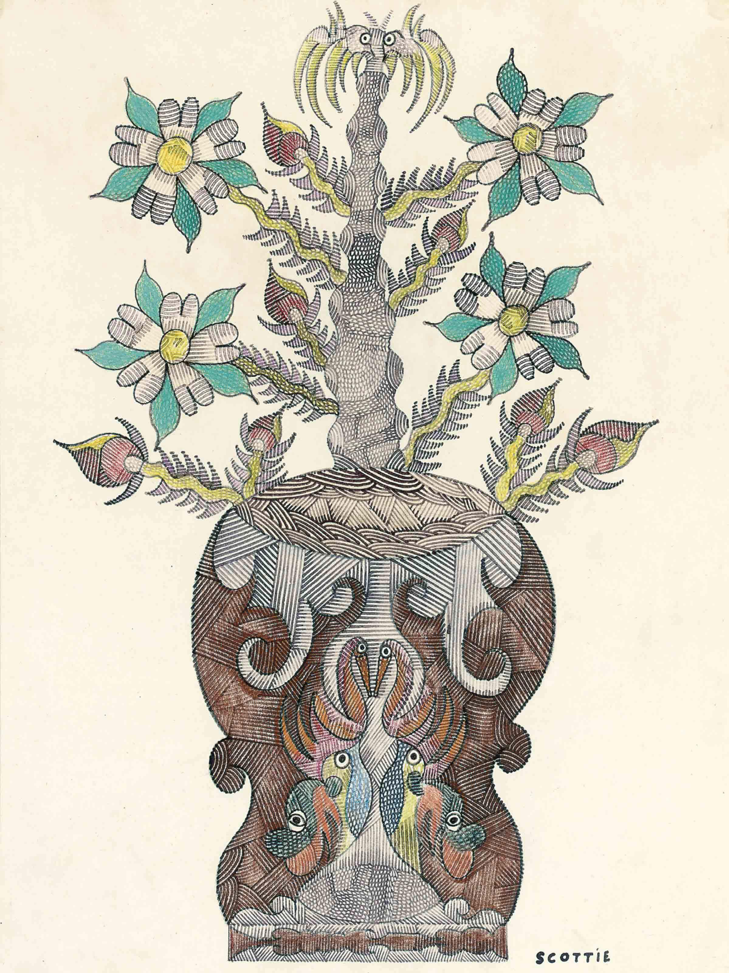 Scottie Wilson - Tree with Birds; and Tree