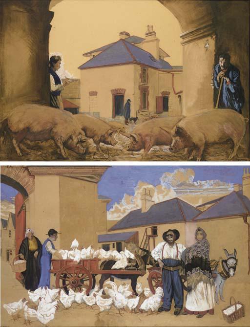 Séan Keating - Irish Free State Bacon; and Irish Free State Chicken, original drawings for poster design