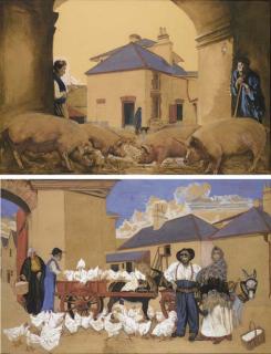 Séan Keating - Irish Free State Bacon; and Irish Free State Chicken, original drawings for poster design