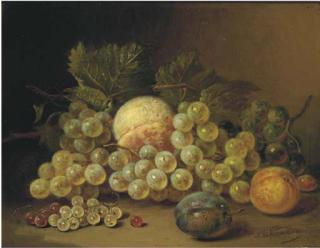 Sebastiaan Theodorus Voorn Boers - Still life with fruits on a ledge