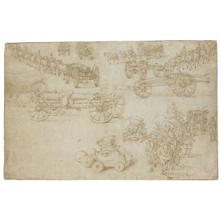Sebastiaan Vrancx - A Sheet Of Studies Of Soldiers, Cannon And Mortars