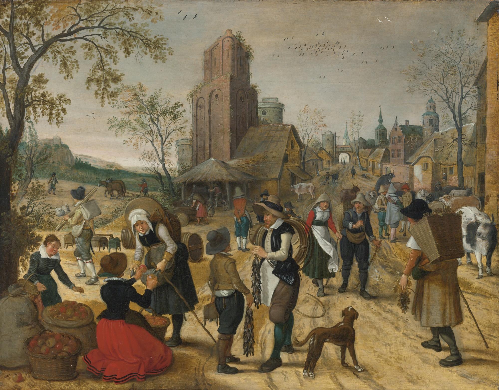 Sebastiaen Vrancx - Autumn, Market Scene In The Heart Of A Village