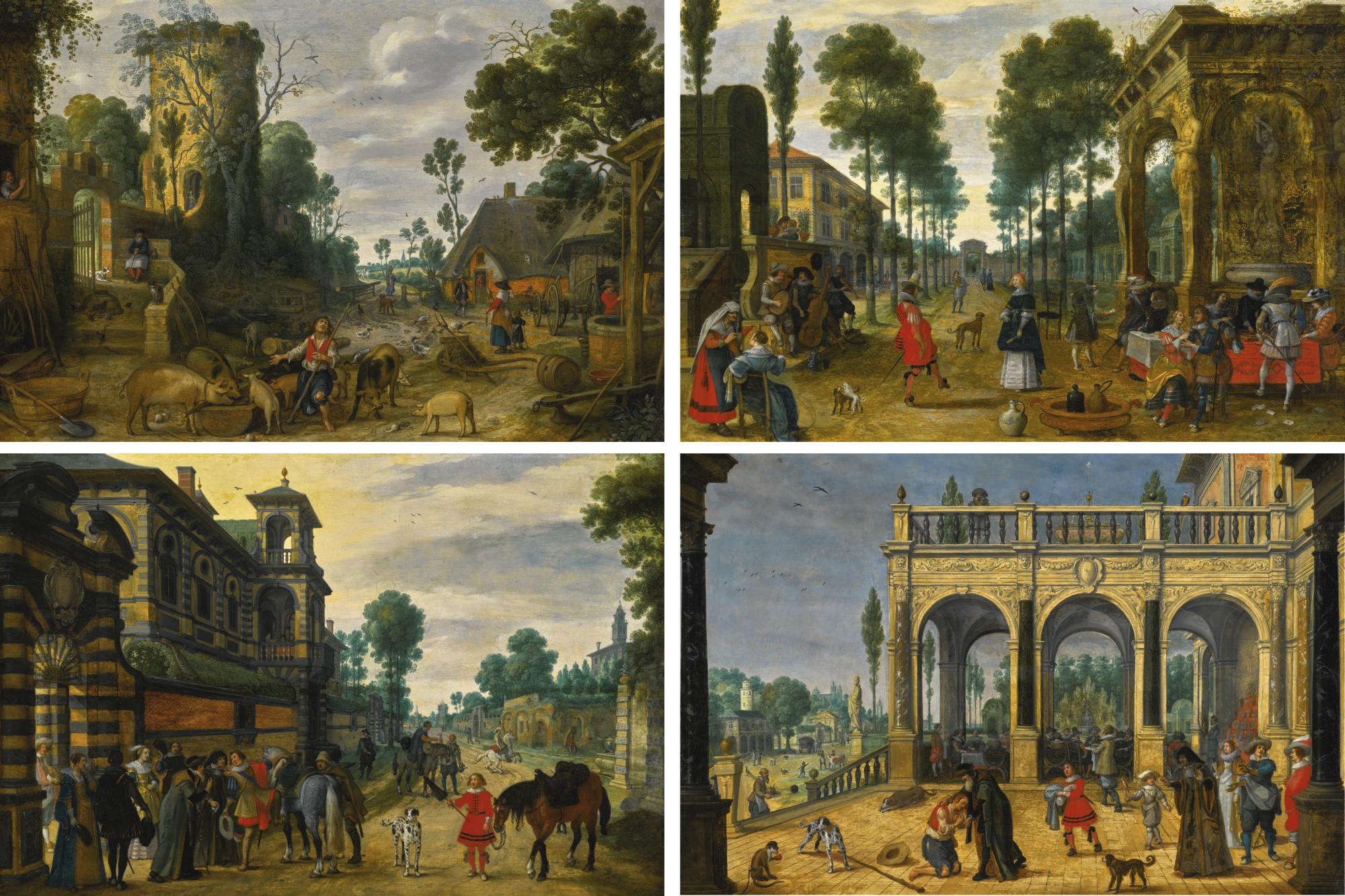 Sebastiaen Vrancx - The Story Of The Prodigal Son: The Departure Of The Prodigal Son; The Prodigal Son\'S Feast; The Prodigal Son With The Swine; The Return Of The Prodigal Son