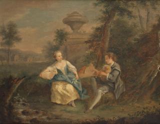 Sebastian-Jacques Leclerc - Elegant figures making music in a landscape; and Elegant figures resting in a landscape (2)