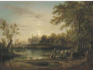 Sebastian Pether - Boys Bathing By Moonlight With Eton College Beyond