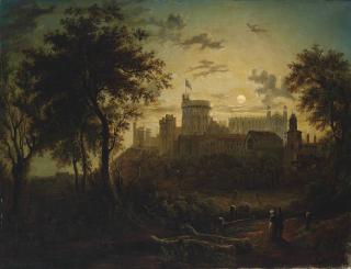 Sebastian Pether - Figures before Windsor Castle, by moonlight