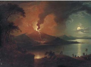 Sebastian Pether - View of Mount Vesuvius Errupting, With Figures In The Foreground