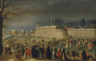 Sebastian Vrancx - A Winter Carnival With Figures On The Ice Before The Kipdorppoort Bastion In Antwerp