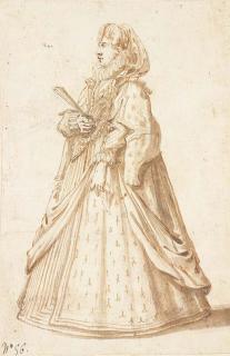 Sebastian Vrancx - A Woman In Profile To The Left Holding A Fan