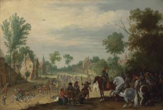 Sebastian Vrancx - Soldiers On Horseback Plundering A Village