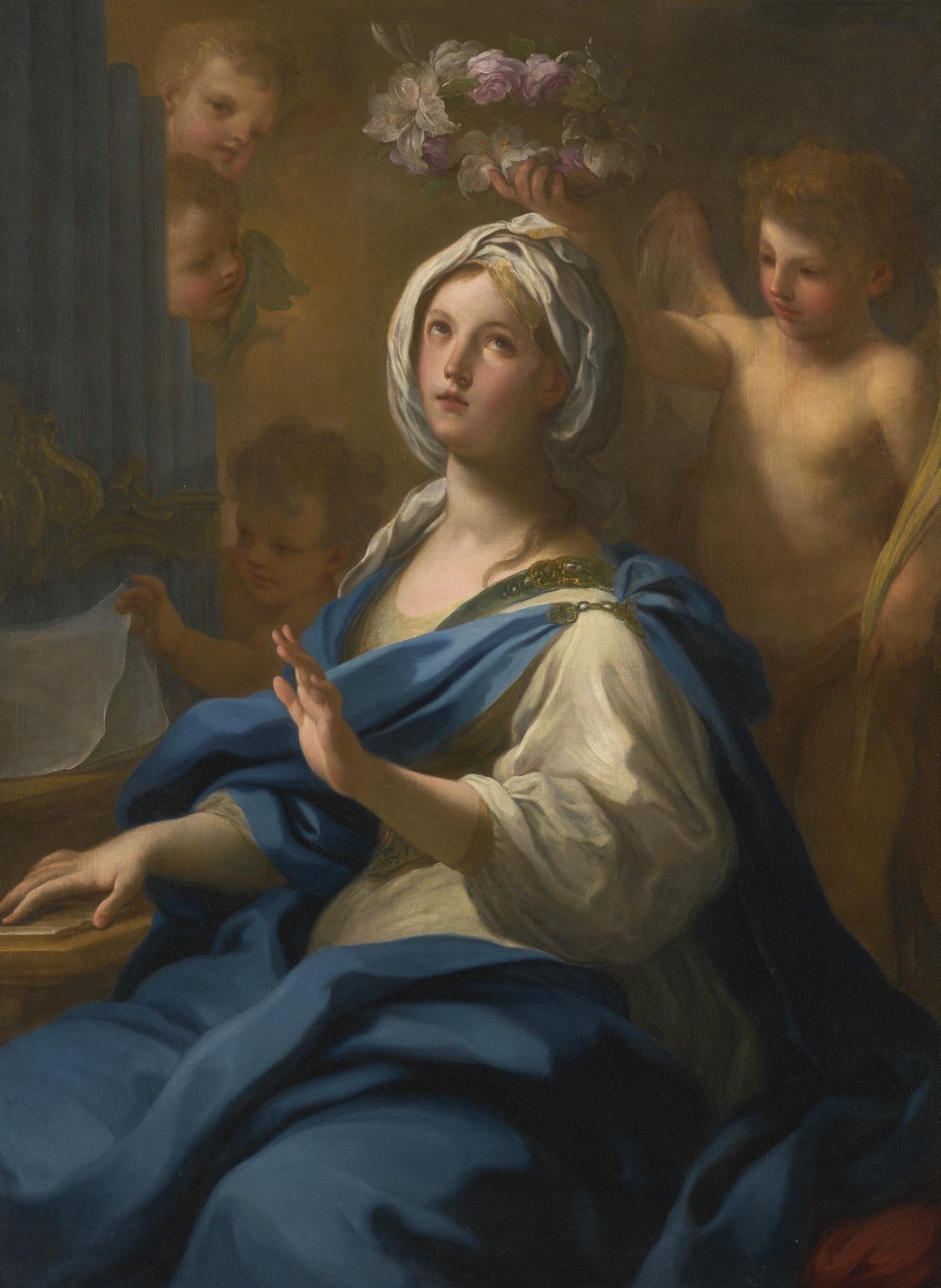 Sebastiano Conca - Saint Cecilia, Seated At An Organ, With Putti And An Angel