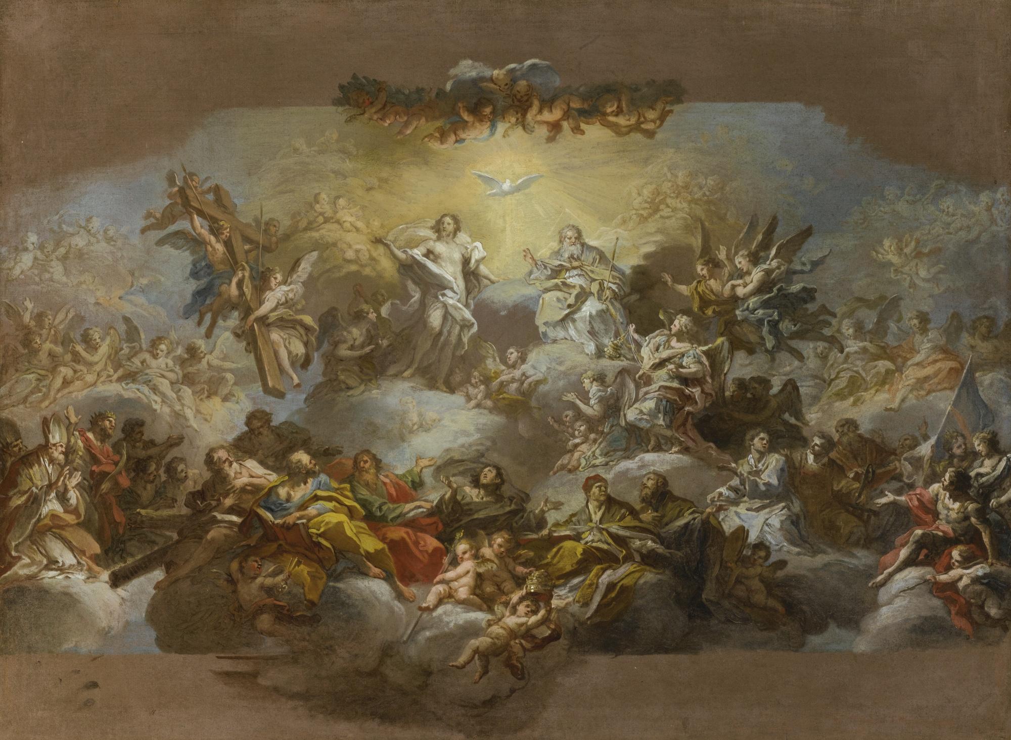 Sebastiano Conca - The Holy Trinity And Saints In Glory, A Sketch For A Ceiling