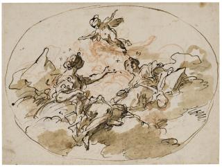 Sebastiano Ricci - Recto: Two Deities and a Putto among Clouds Verso: Two studies of hands and a forearm
