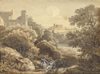 Sébastien-Louis-Guillaume Norblin de la Gourdaine - A classical landscape with a city in the background, the death of Hyppolytus in the foreground