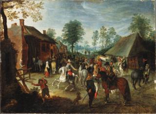 Sebastien Vrancx - Horsemen halting at an inn