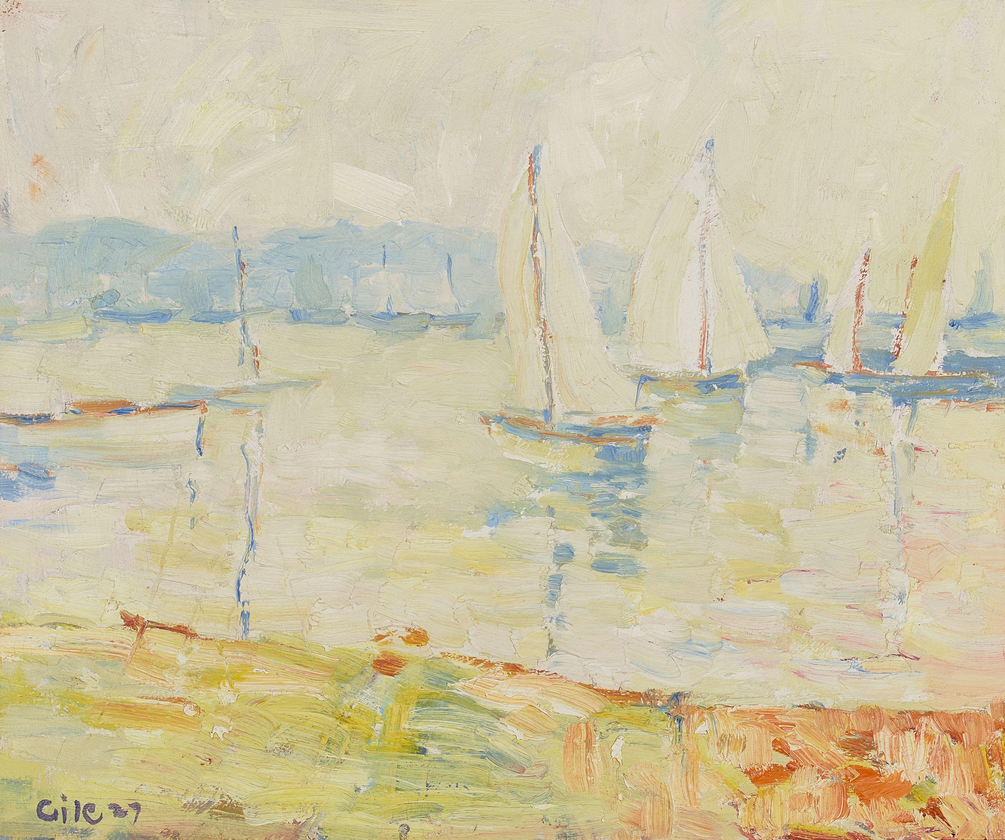 Selden Connor Gile - Afternoon Sailing off Tiburon 15 x 18 in. framed 21 1/2 x 24 1/2 in.