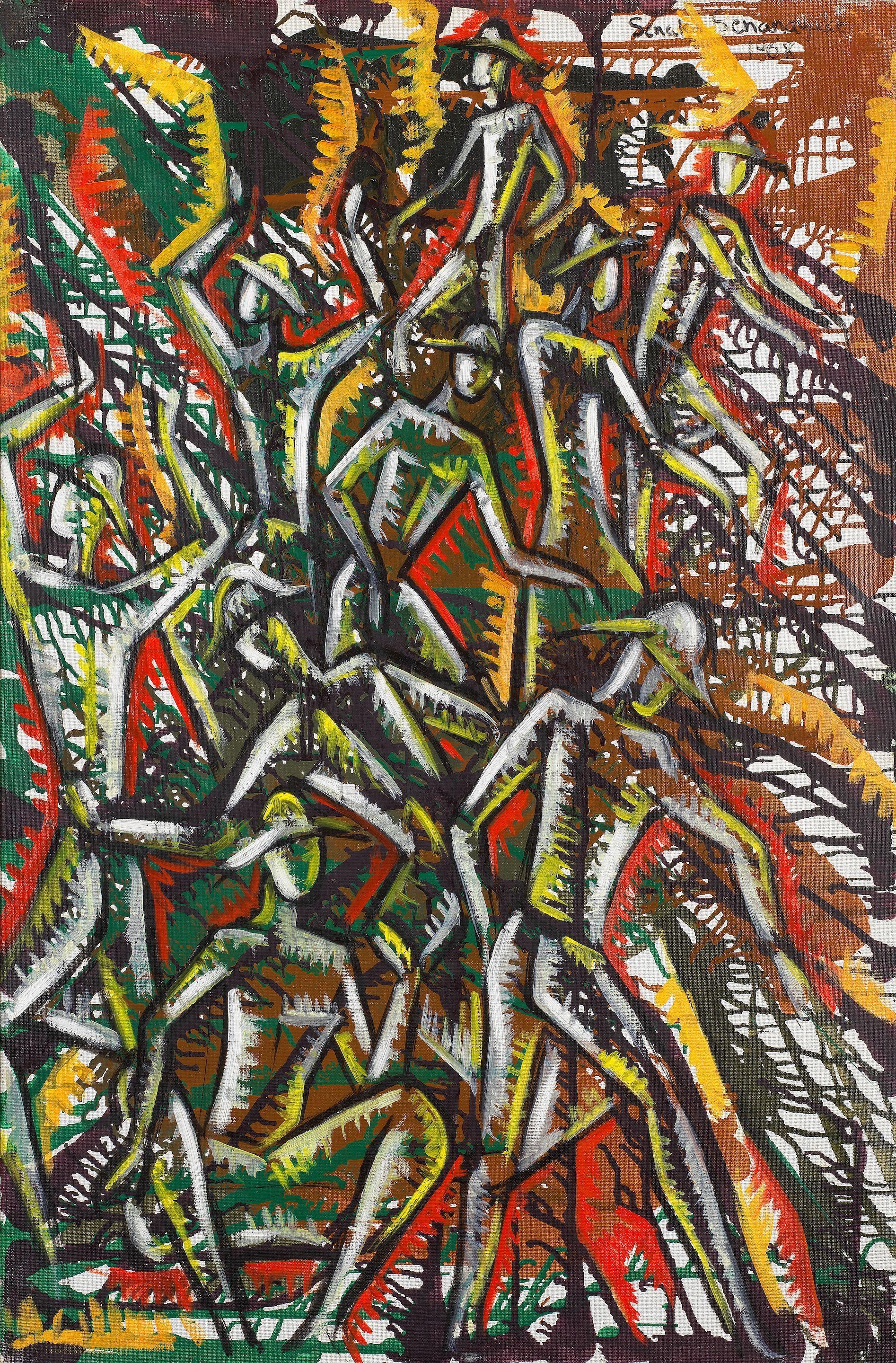 Senaka Senanayake - Untitled (Abstract figures wearing hats)