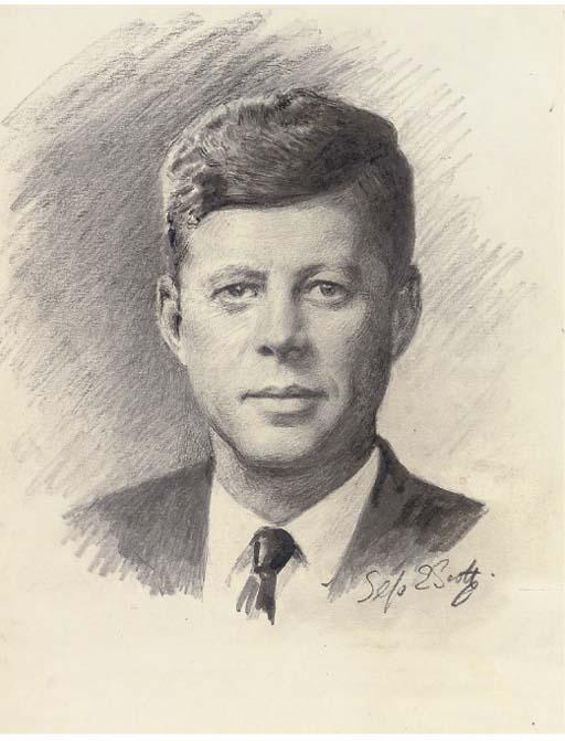 Septimus E. Scott - Sixteen portrait studies of American Presidents including: Franklin D Roosevelt; Thomas Jefferson; Lyndon B Johnson; John F Kennedy (illustrated); George Washington and others