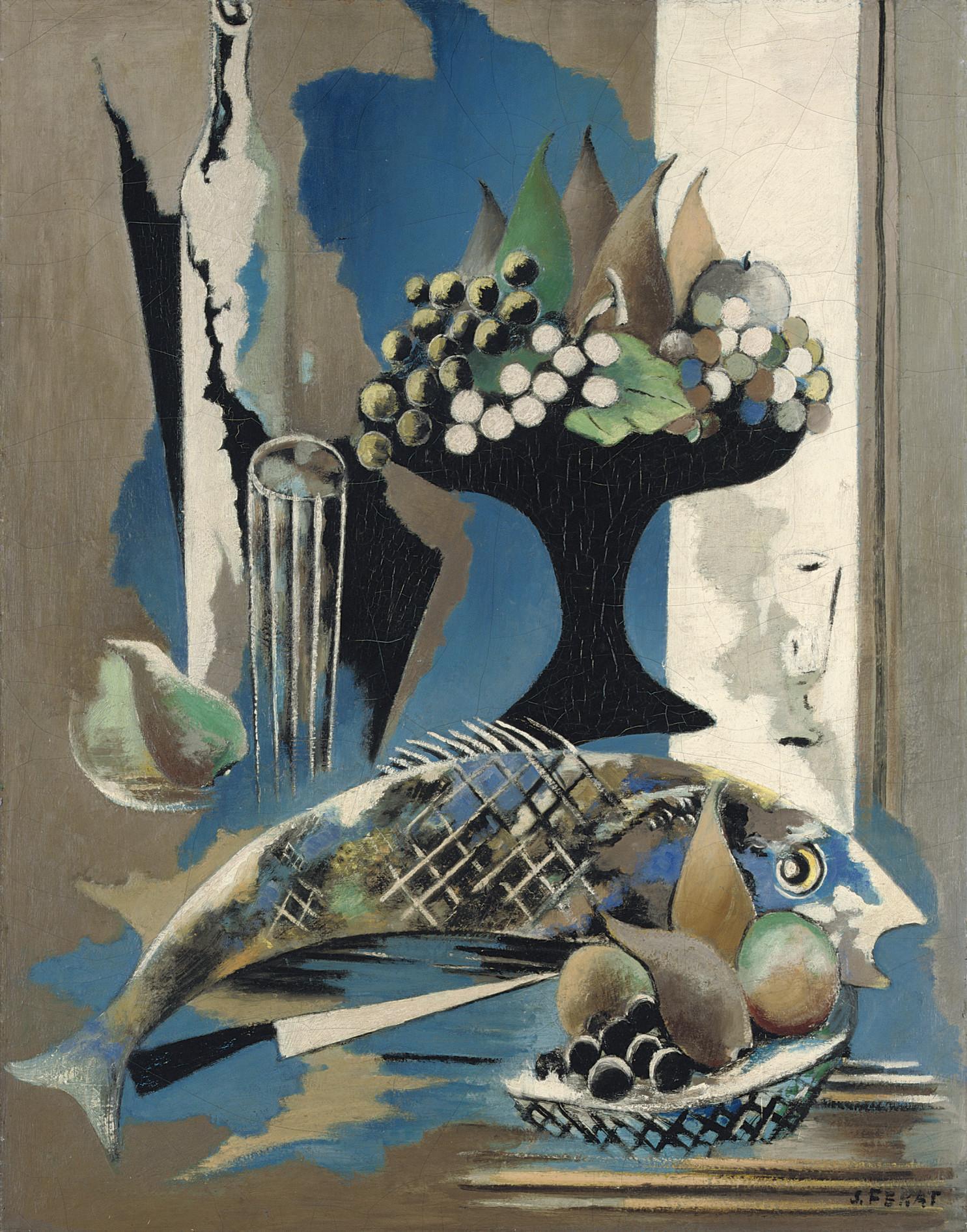 Serge Férat - Nature morte aux poissons et fruits