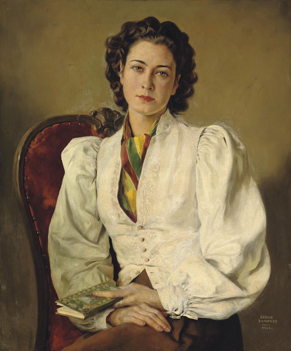 Serge Ivanoff - Portrait of Simone Gentile holding a book