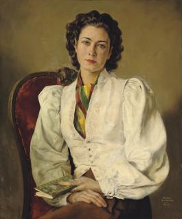 Serge Ivanoff - Portrait of Simone Gentile holding a book