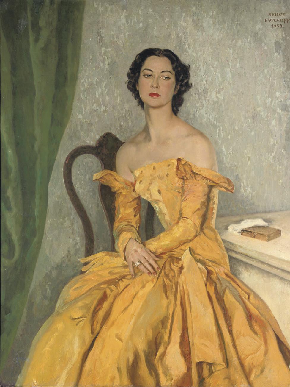Serge Ivanoff - Portrait of Simone Gentile in a yellow gown