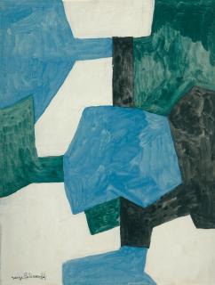 Serge Poliakoff - Composition Abstraite bleue/verte/noire/blanche.