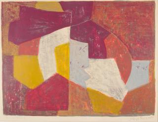 Serge Poliakoff - Composition carmin, brun, jaune et grise.