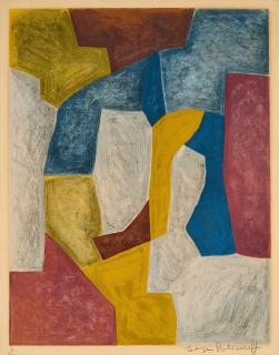 Serge Poliakoff - Composition carmin, jaune, grise et bleue.
