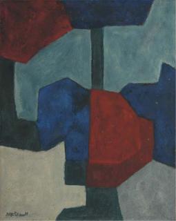 Serge Poliakoff - Composition gris bleu rouge brun
