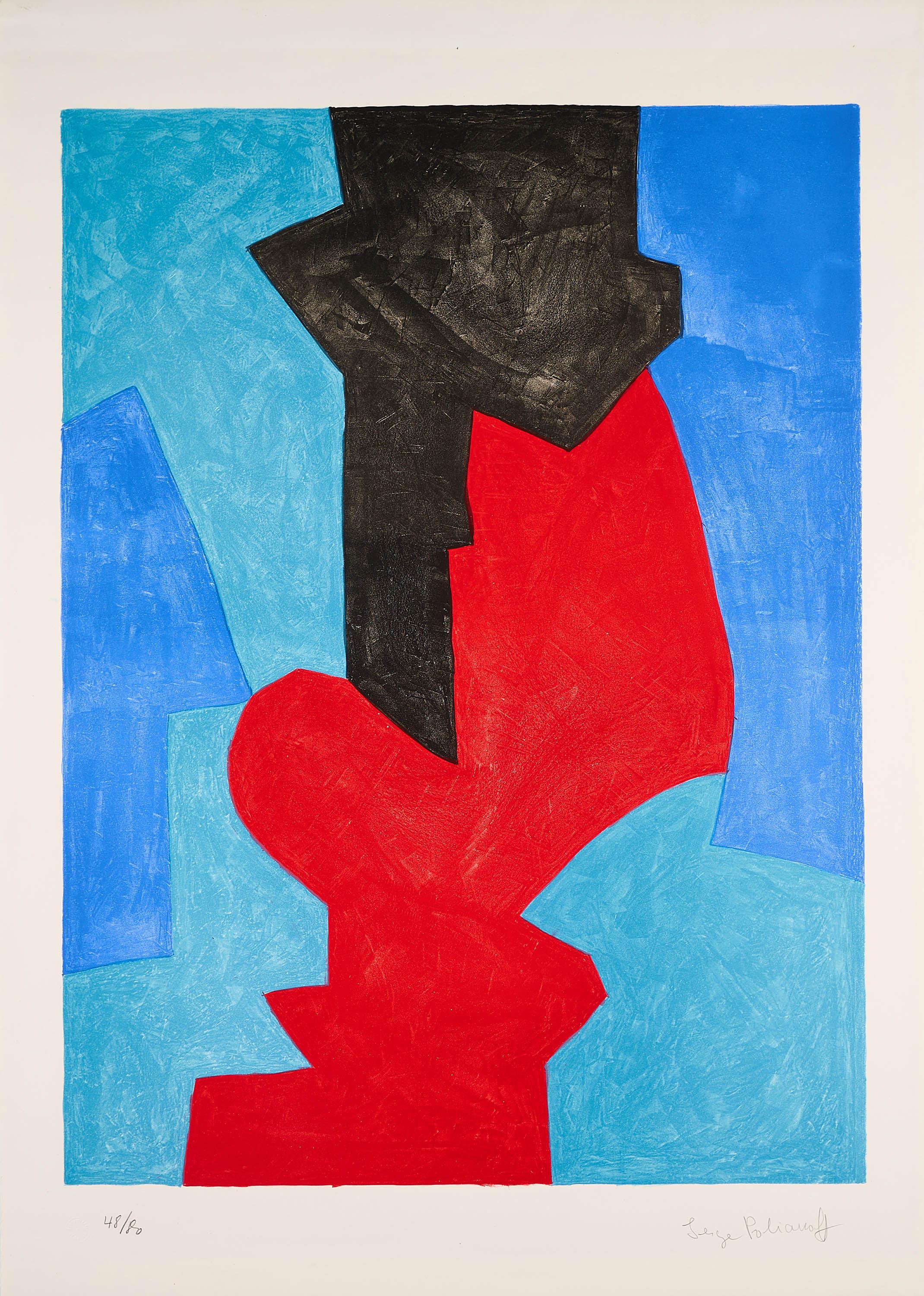 Serge Poliakoff - Komposition in Blau, Rot und Schwarz.