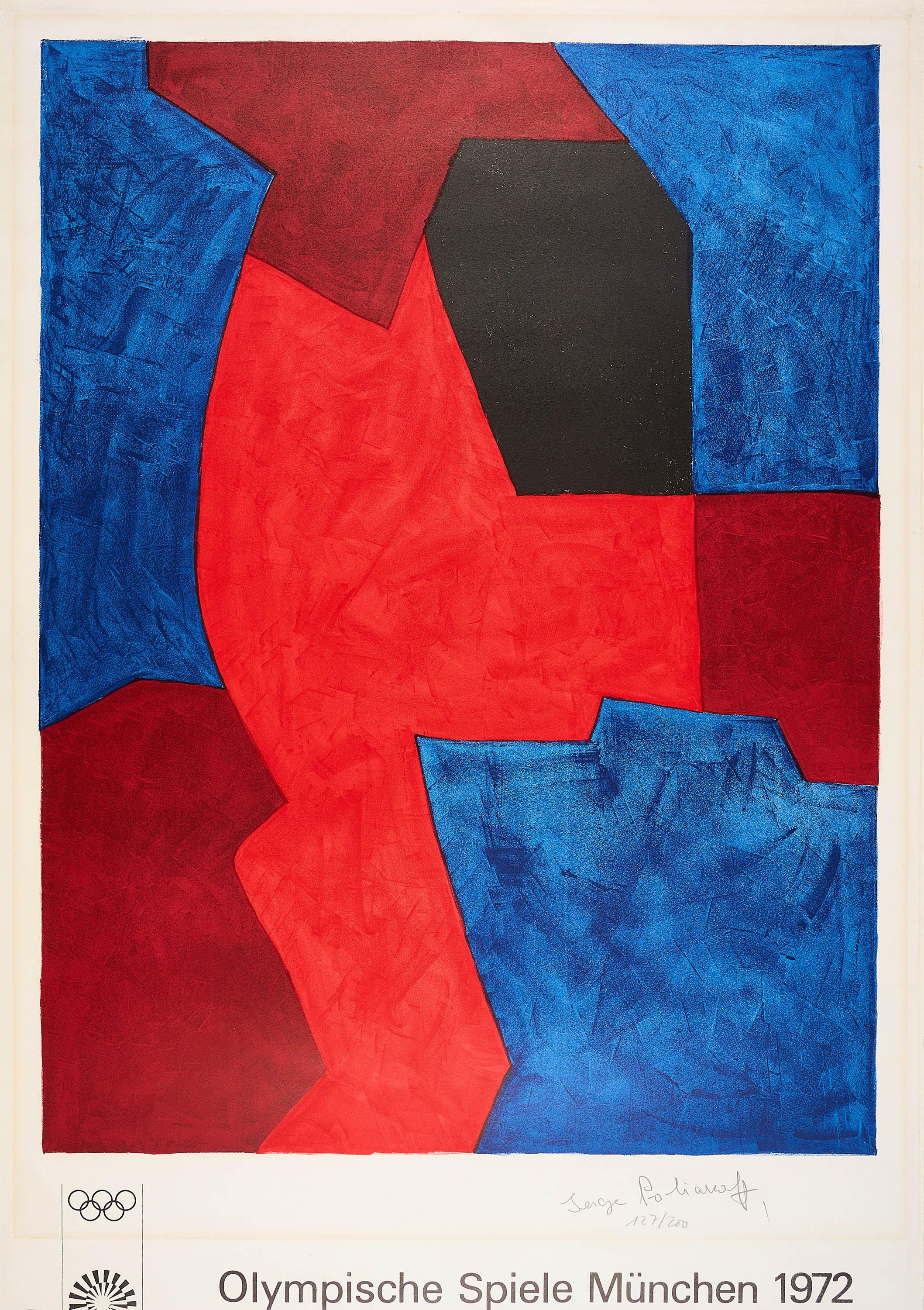 Serge Poliakoff - Komposition in Blau, Rot und Schwarz.