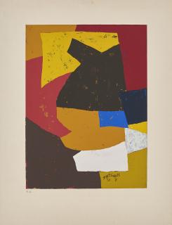 Serge Poliakoff - Komposition in Braun, Ocker, Weiß und Rot.