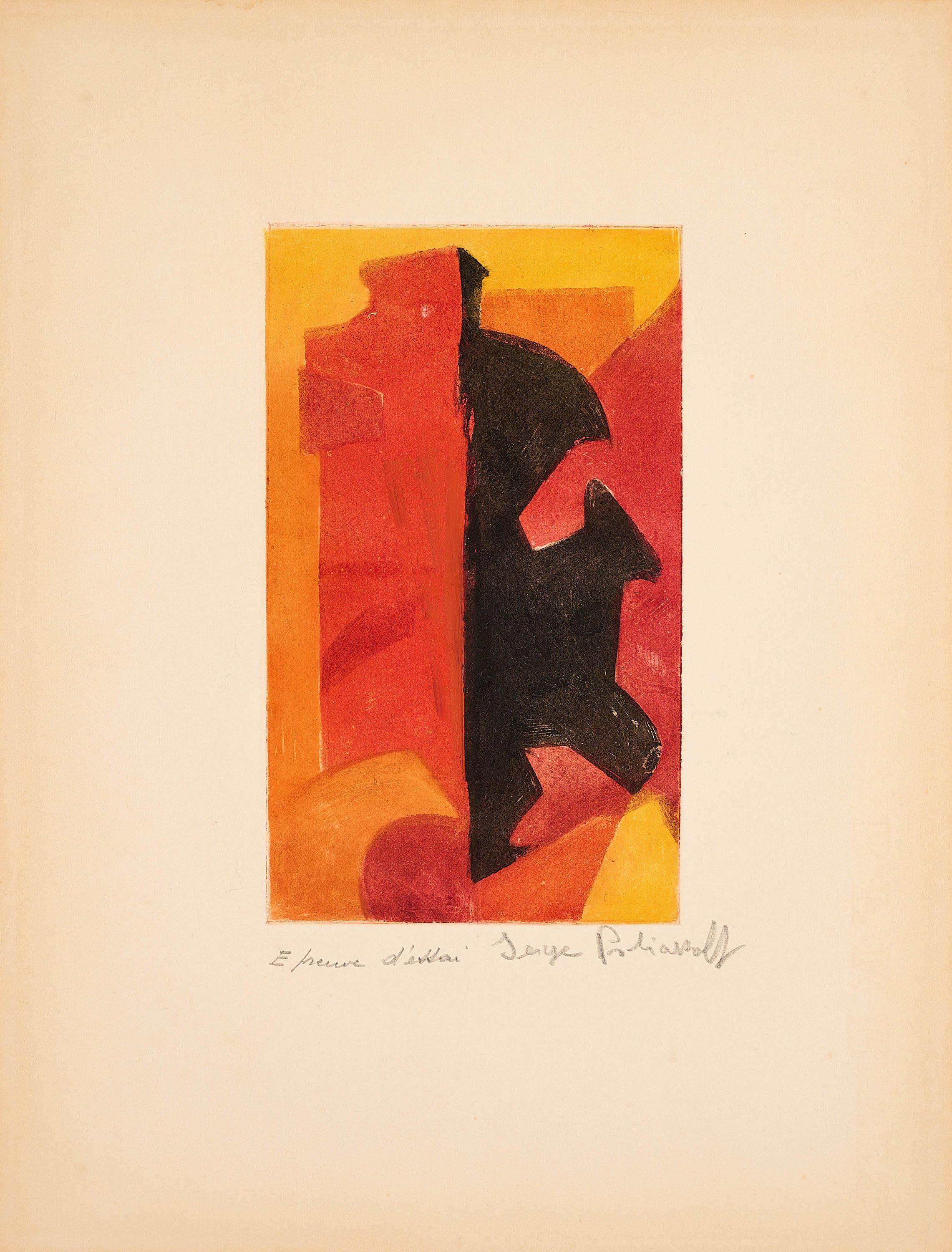 Serge Poliakoff - Komposition in Orange, Rot und Schwarz.